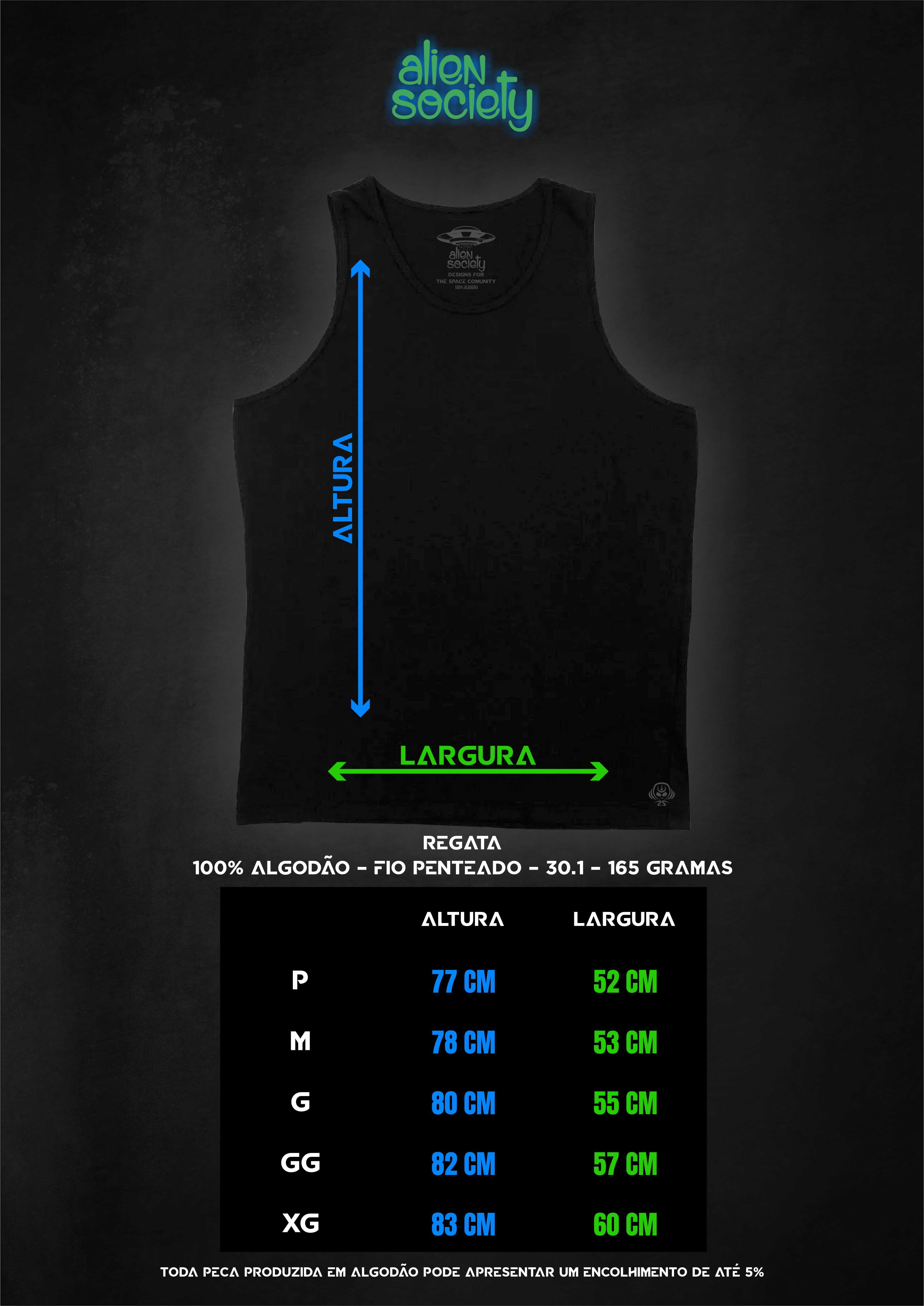 MEDIDAS REGATA MASCULINA ALGODÃO SANTA ADELIA